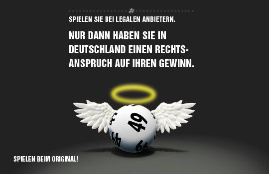 Spielen bei legalen Anbietern. Nur dann gibt es rechtsanspruch auf einen Gewinn. 49er Lottokugel mit Engelsflügel und Heiligenschein