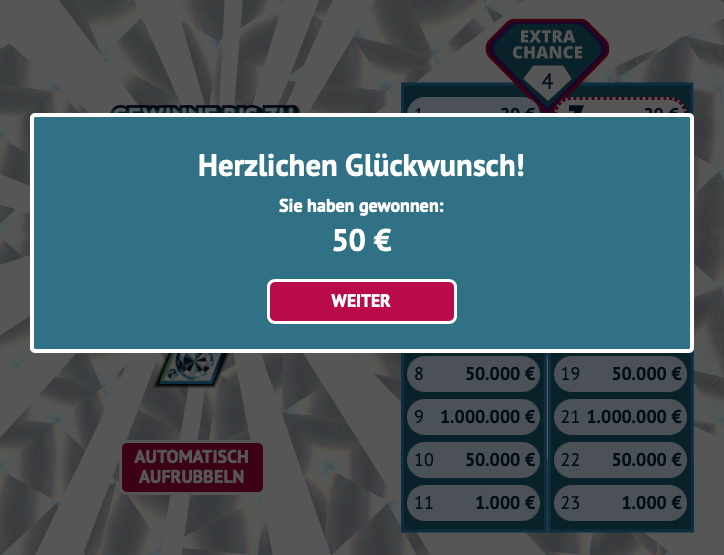 Diamant 7 herzlichen glückwunsch sie haben gewonnen