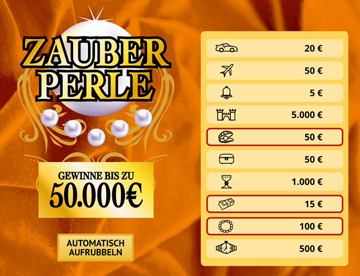 Online Rubbellos Zauberperle aufrubbeln