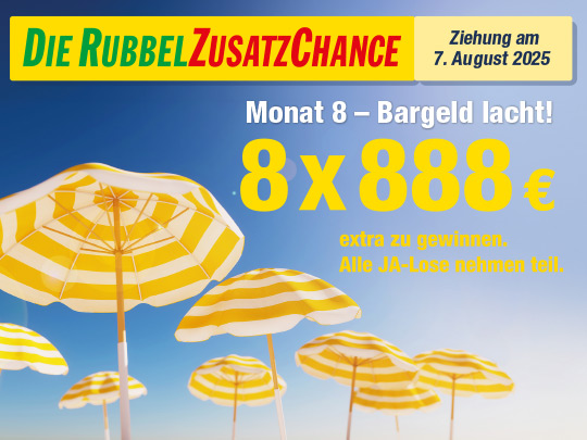 Rubbel Zusatzchance am 7.8. 8 x 888 € zu gewinnen
