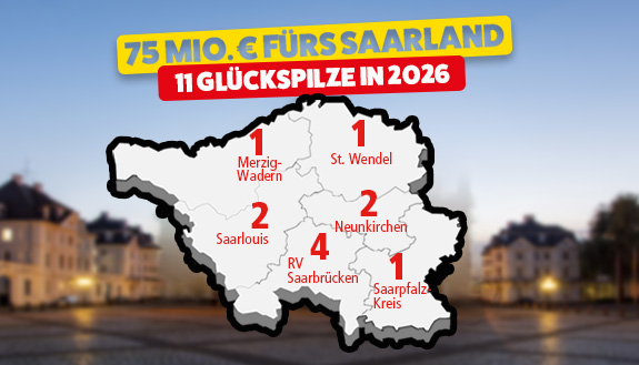 Saarlandkarte mit Gro&szlig;gewinnern Saarland