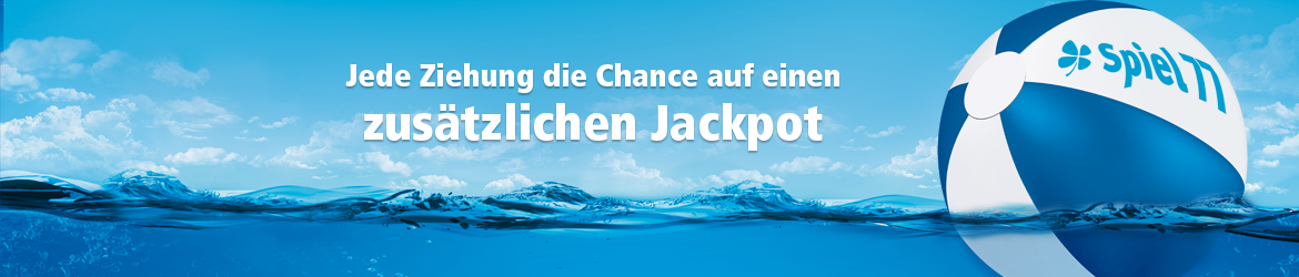 Spiel 77 Jede Ziehung die Chance auf einen zusätzlichen Jackpot, blauer Wasserball im Meer vor blauem Himmel