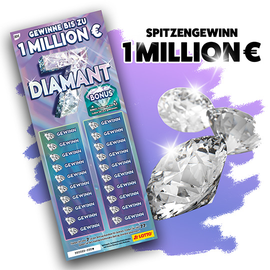 Diamant 7 Rubbellos von Saartoto, Spitzengewinn 1 Million Euro