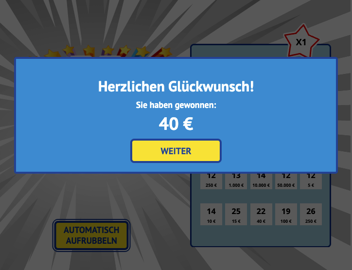 Rubbellos X20 Herzlichen Gl&uuml;ckwunsch Ansicht