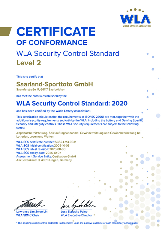WLA Zertifikat Saarland-Sporttoto GmbH
